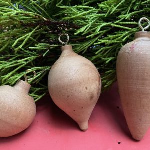 Set of 3 hard wood baubles